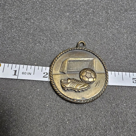 Vintage 1995 Engraved Bronze Soccer Medal  2 Inch Wide - Picture 3 of 3